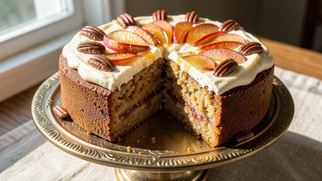 Apple Pecan Spice Cake Recipe: Warm Vanilla Layers with Crunchy Nut Streusel Crown