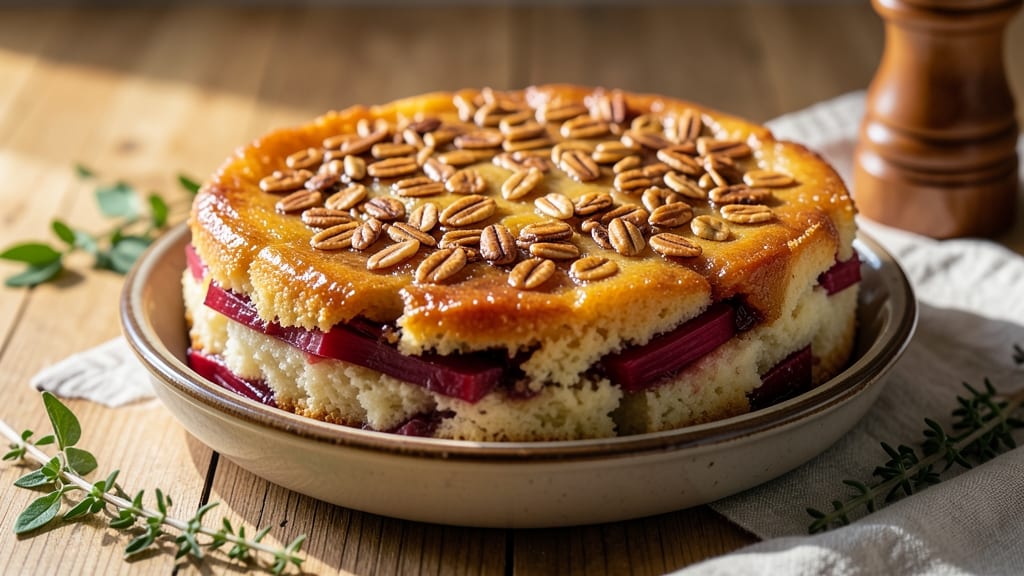 America's Test Kitchen Rhubarb Upside Down Cake Recipe: Buttery Streusel Crown Over Tart-Filled Layers