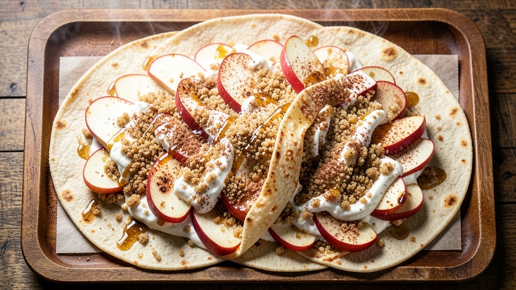 Apple Cheesecake Tacos Recipe: Crispy Tortilla Crowns Over Spiced Apple-Cheddar Rivers